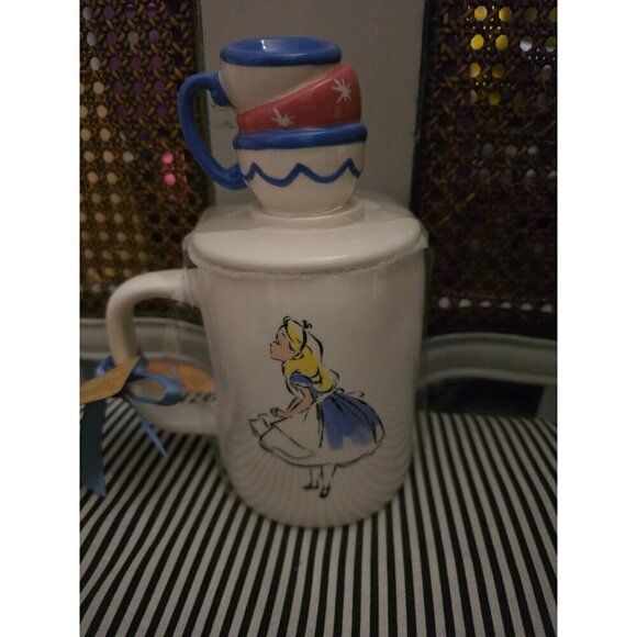 NWT Rae Dunn Disney Alice in Wonderland Mad Tea Party Topper Mug - Picture 6 of 9